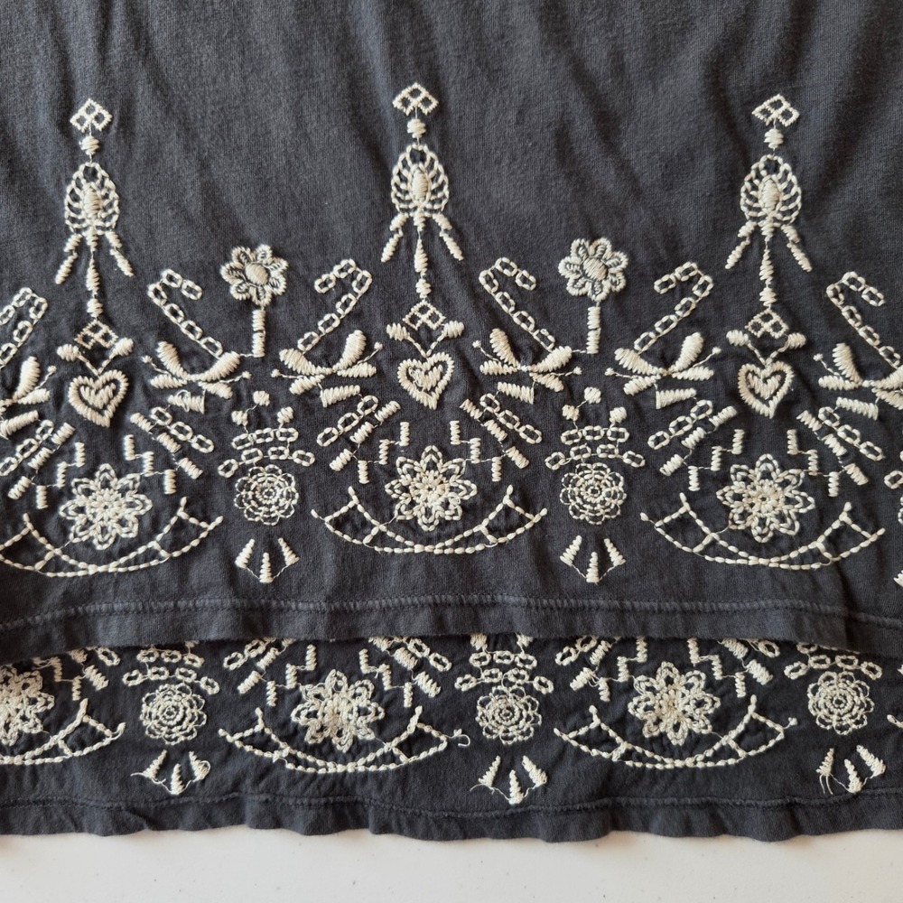 JW Los Angeles Johnny Was Charcoal Gray Embroidered Boho T-Shirt Dress 3/4 Slv L - Picture 6 of 10